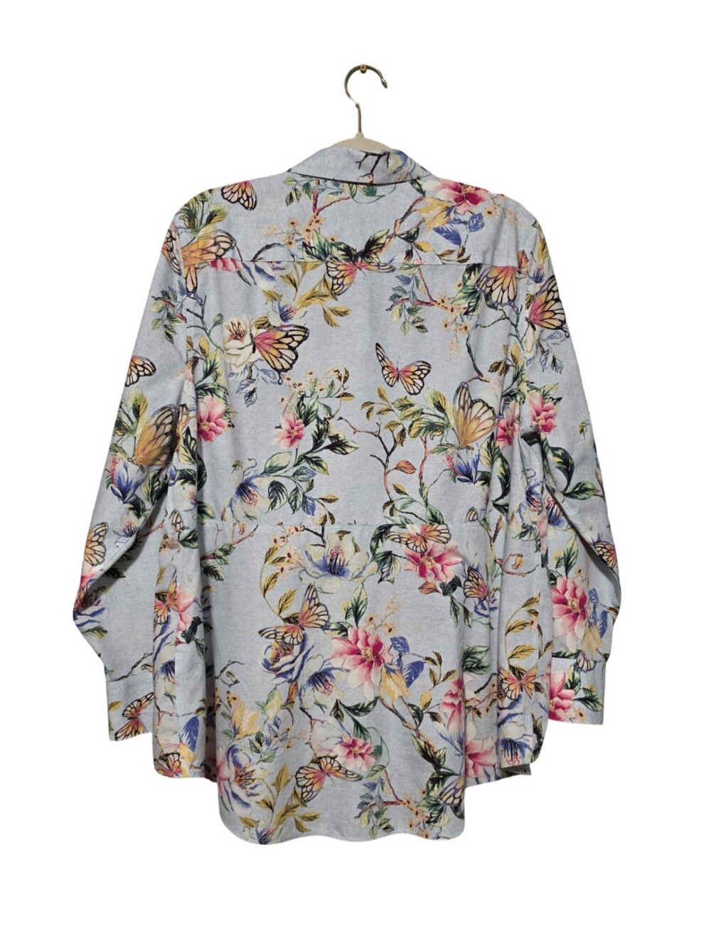 CHICOS Blouse Womens Size 18 Blue Floral Butterfly Button Front Cottagecore Chic - Picture 4 of 8